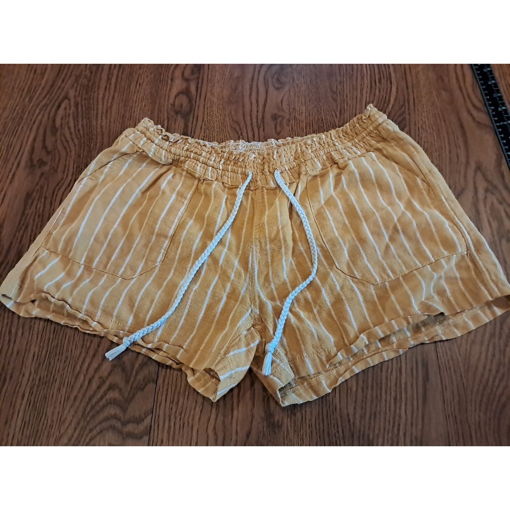Cali 1850 Shorts Women XL Orange White Coastal Linen Blend Striped Paperbag